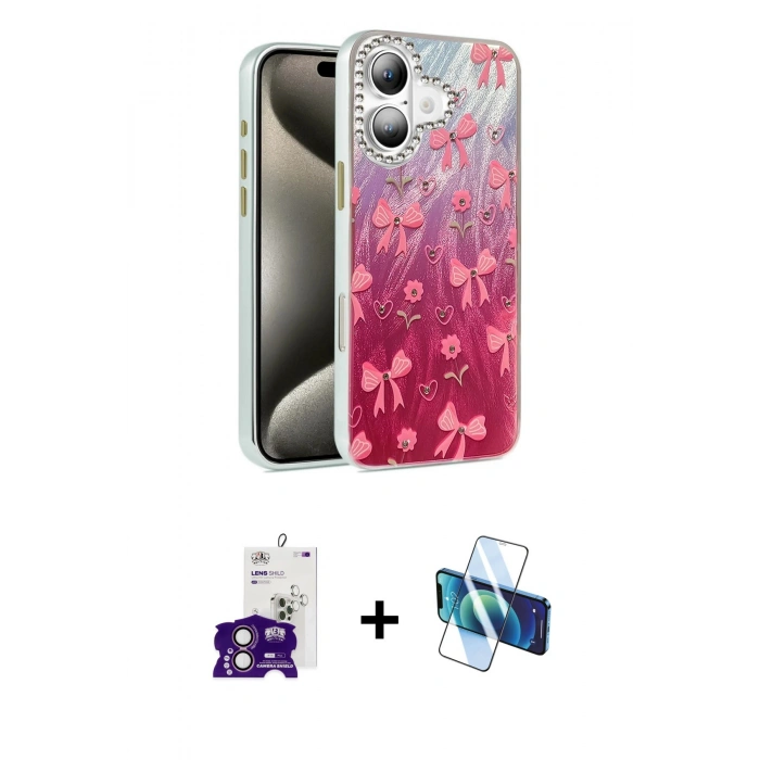 MARSİLYAN™- iPhone 16 Kılıf Zirve Modern Prime - Siyah 3D Antistatik Seramik Nano Ekran Koruyucu + Bilvis Titan Kamera Lens - PE