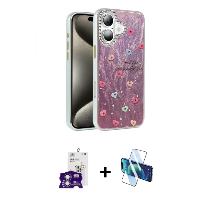 MARSİLYAN™- iPhone 16 Kılıf Zirve Modern Prime - Siyah 3D Antistatik Seramik Nano Ekran Koruyucu + Bilvis Titan Kamera Lens - PE