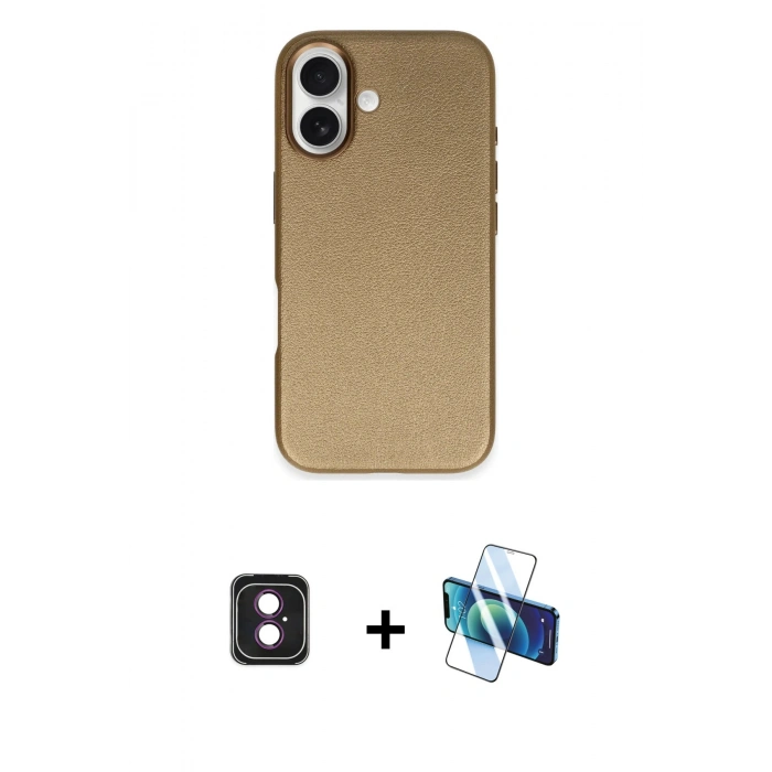 MARSİLYAN™- iPhone 16 Kılıf Zirve Modern Prime - Siyah 3D Antistatik Seramik Nano Ekran Koruyucu + PVD Metal Kamera Lens - PE