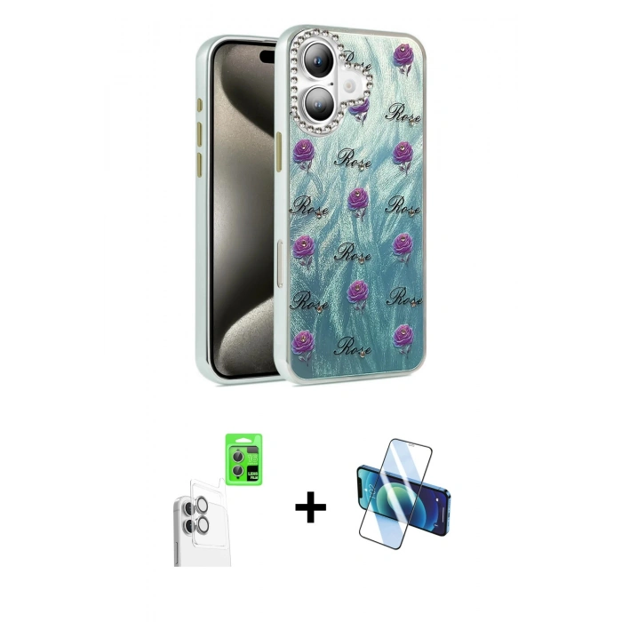 MARSİLYAN™- iPhone 16 Kılıf Zirve Modern Prime - Siyah 3D Antistatik Seramik Nano Ekran Koruyucu + Raze Metal Kamera Lens - BZ