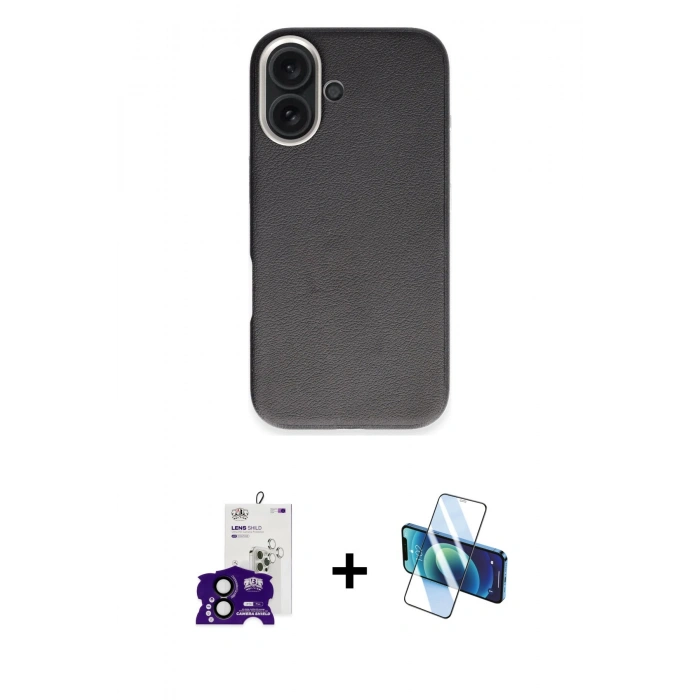 MARSİLYAN™- iPhone 16 Kılıf Zirve Modern Prime - Siyah 3D Antistatik Seramik Nano Ekran Koruyucu + Bilvis Titan Kamera Lens - SH