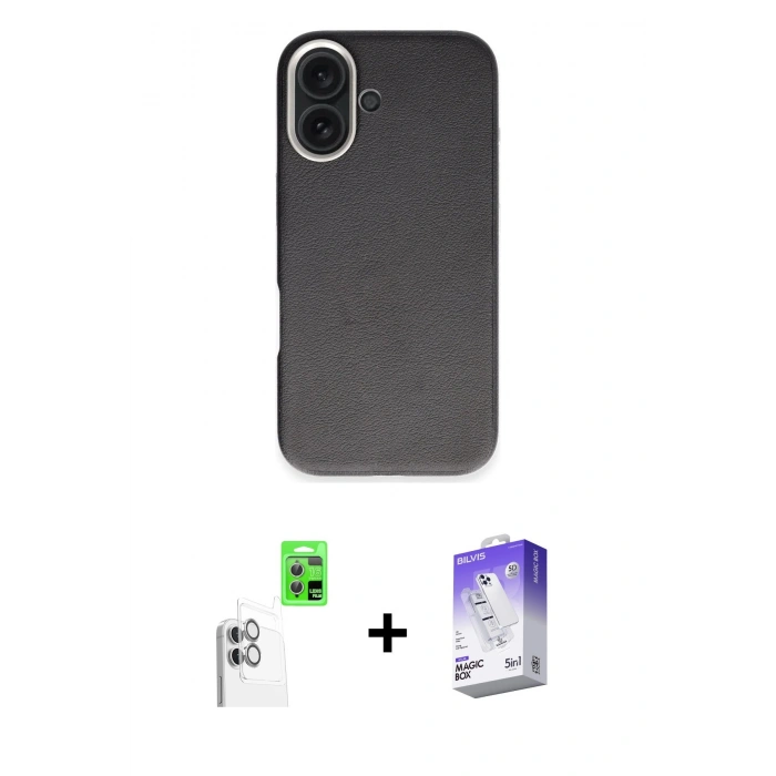 MARSİLYAN™- iPhone 16 Kılıf Zirve Modern Prime - Siyah Bilvis 5in1 3D Magic Cam Ekran Koruyucu + Beyaz Raze Metal Kamera Lens