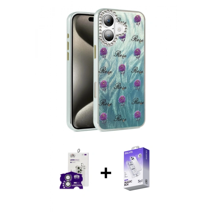 MARSİLYAN™- iPhone 16 Kılıf Zirve Modern Prime - Siyah Bilvis 5in1 3D Magic Cam Ekran Koruyucu + Bilvis Titan Kamera Lens - GS