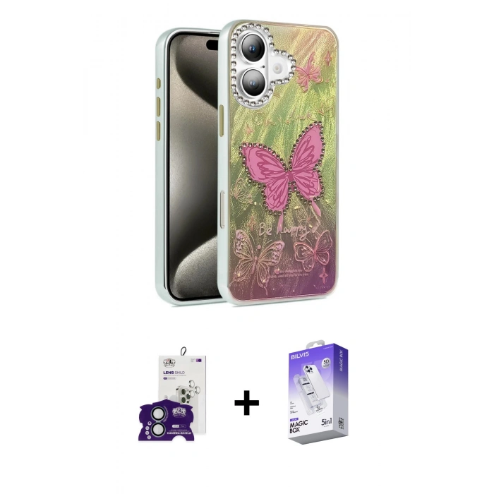 MARSİLYAN™- iPhone 16 Kılıf Zirve Modern Prime - Siyah Bilvis 5in1 3D Magic Cam Ekran Koruyucu + Bilvis Titan Kamera Lens - YL