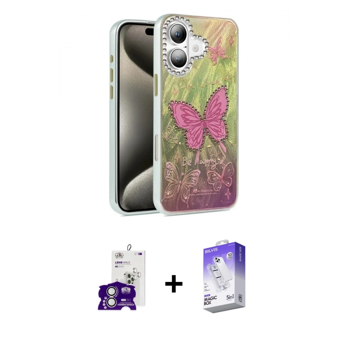 MARSİLYAN™- iPhone 16 Kılıf Zirve Modern Prime - Siyah Bilvis 5in1 3D Magic Cam Ekran Koruyucu + Bilvis Titan Kamera Lens - GS