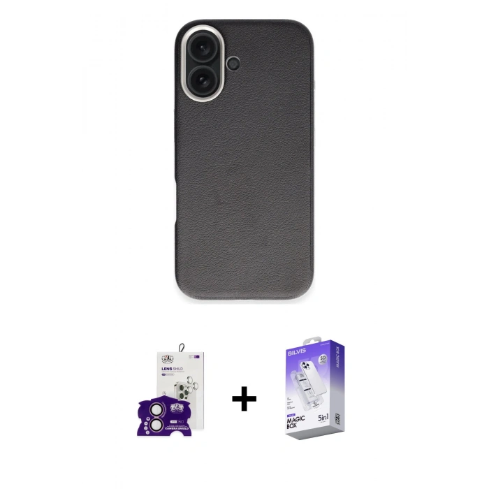MARSİLYAN™- iPhone 16 Kılıf Zirve Modern Prime - Siyah Bilvis 5in1 3D Magic Cam Ekran Koruyucu + Bilvis Titan Kamera Lens - PE