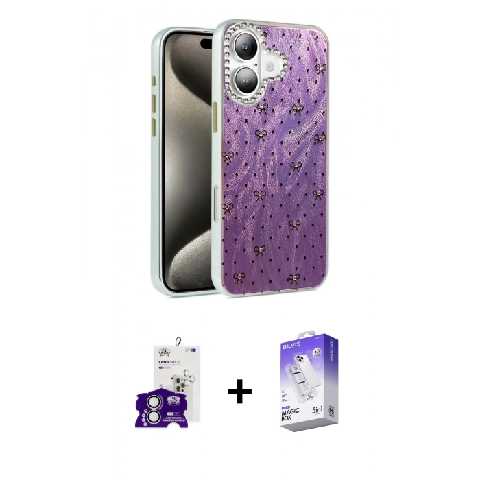 MARSİLYAN™- iPhone 16 Kılıf Zirve Modern Prime - Siyah Bilvis 5in1 3D Magic Cam Ekran Koruyucu + Bilvis Titan Kamera Lens - GS