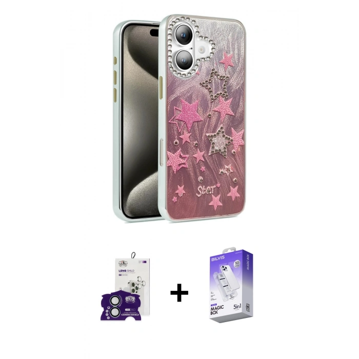 MARSİLYAN™- iPhone 16 Kılıf Zirve Modern Prime - Siyah Bilvis 5in1 3D Magic Cam Ekran Koruyucu + Bilvis Titan Kamera Lens - YL