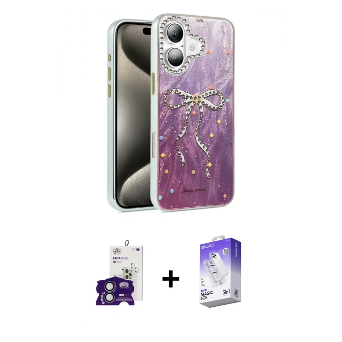 MARSİLYAN™- iPhone 16 Kılıf Zirve Modern Prime - Siyah Bilvis 5in1 3D Magic Cam Ekran Koruyucu + Bilvis Titan Kamera Lens - YL