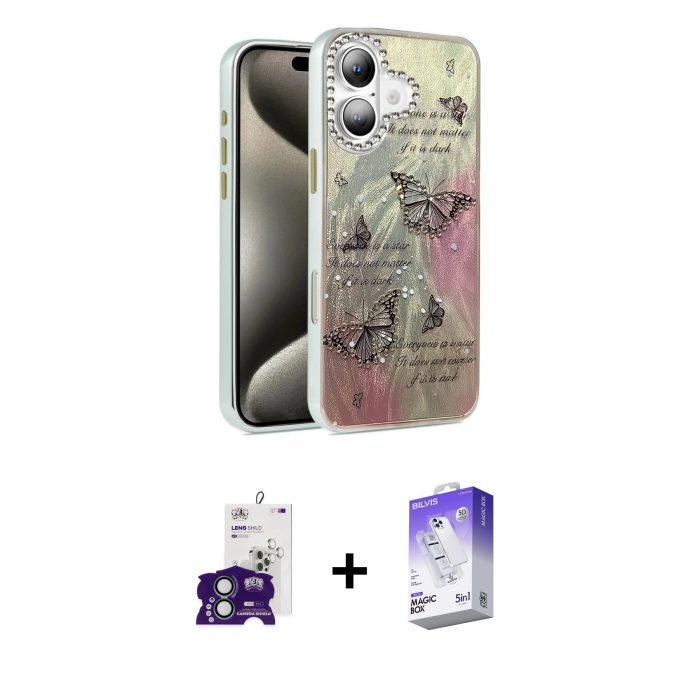 MARSİLYAN™- iPhone 16 Kılıf Zirve Modern Prime - Siyah Bilvis 5in1 3D Magic Cam Ekran Koruyucu + Bilvis Titan Kamera Lens - YL