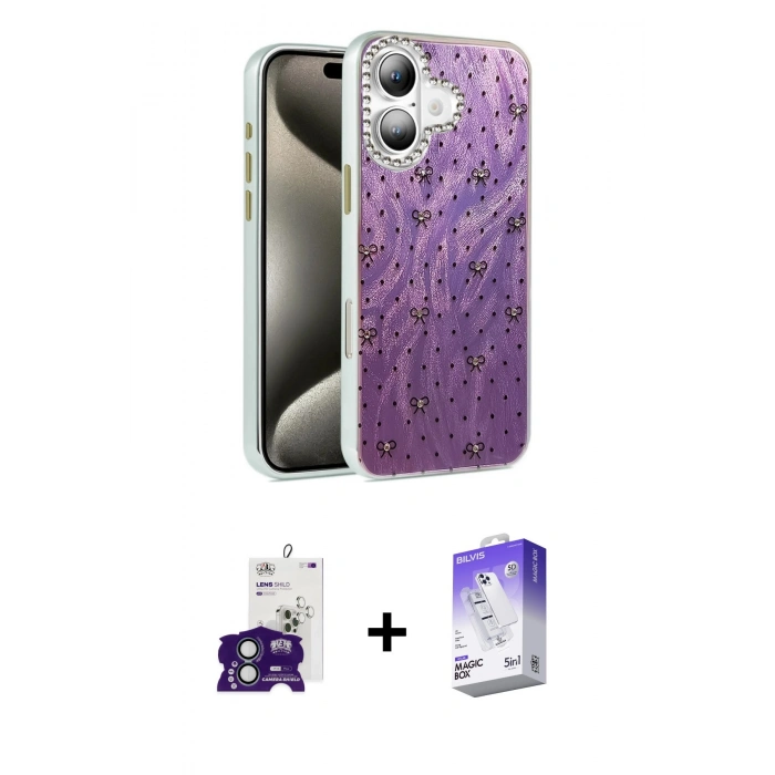 MARSİLYAN™- iPhone 16 Kılıf Zirve Modern Prime - Siyah Bilvis 5in1 3D Magic Cam Ekran Koruyucu + Bilvis Titan Kamera Lens - YL