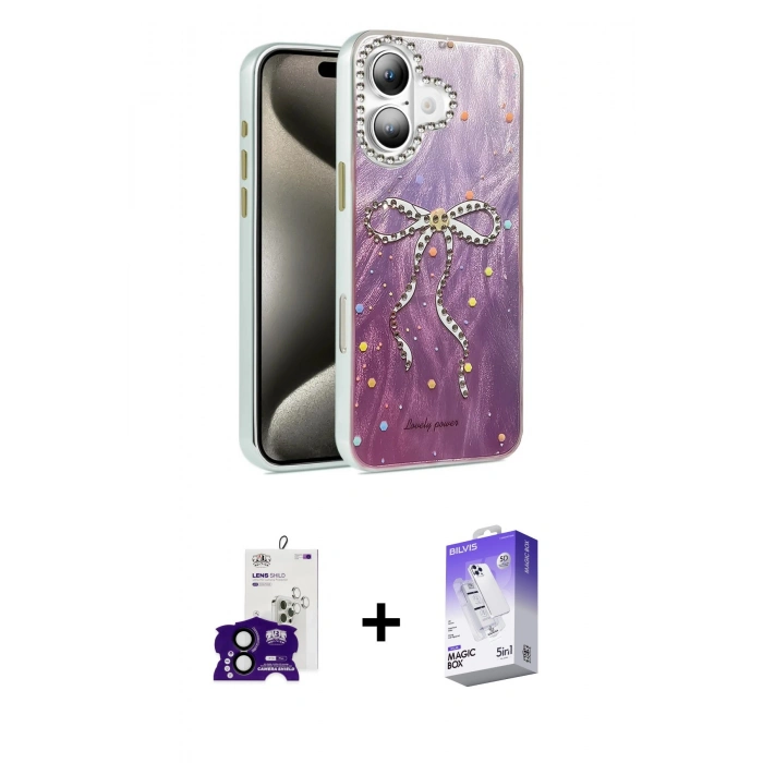 MARSİLYAN™- iPhone 16 Kılıf Zirve Modern Prime - Siyah Bilvis 5in1 3D Magic Cam Ekran Koruyucu + Bilvis Titan Kamera Lens - SH