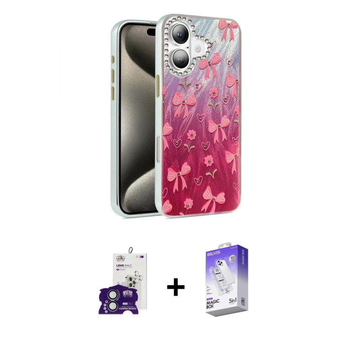 MARSİLYAN™- iPhone 16 Kılıf Zirve Modern Prime - Siyah Bilvis 5in1 3D Magic Cam Ekran Koruyucu + Bilvis Titan Kamera Lens - YL
