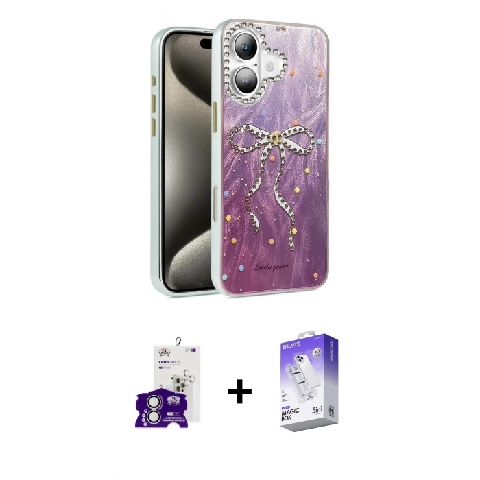 MARSİLYAN™- iPhone 16 Kılıf Zirve Modern Prime - Siyah Bilvis 5in1 3D Magic Cam Ekran Koruyucu + Bilvis Titan Kamera Lens - GS