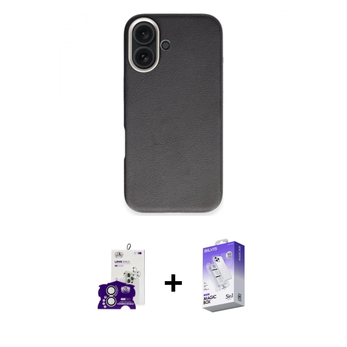 MARSİLYAN™- iPhone 16 Kılıf Zirve Modern Prime - Siyah Bilvis 5in1 3D Magic Cam Ekran Koruyucu + Bilvis Titan Kamera Lens - GS