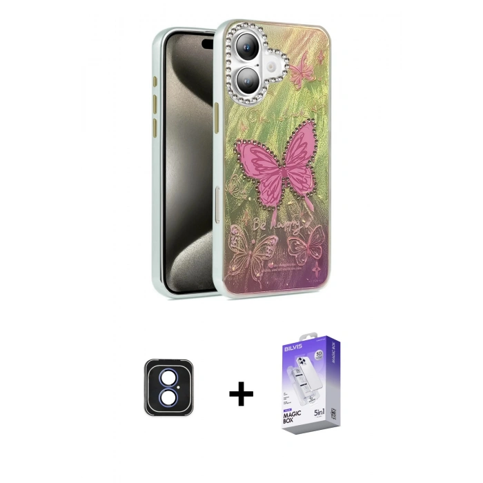 MARSİLYAN™- iPhone 16 Kılıf Zirve Modern Prime - Siyah Bilvis 5in1 3D Magic Cam Ekran Koruyucu + PVD Metal Kamera Lens - MI