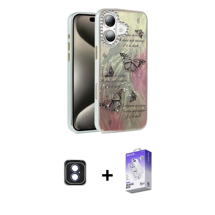MARSİLYAN™- iPhone 16 Kılıf Zirve Modern Prime - Siyah Bilvis 5in1 3D Magic Cam Ekran Koruyucu + PVD Metal Kamera Lens - MI