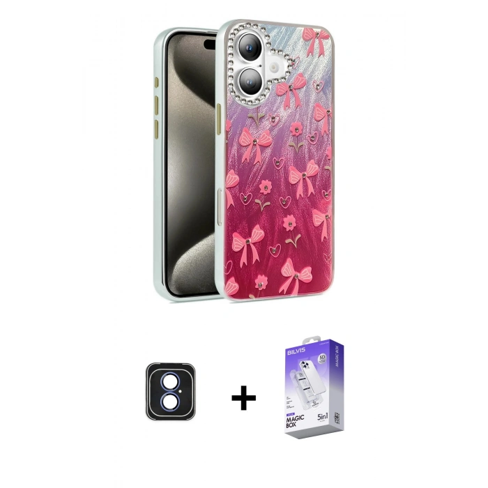 MARSİLYAN™- iPhone 16 Kılıf Zirve Modern Prime - Siyah Bilvis 5in1 3D Magic Cam Ekran Koruyucu + PVD Metal Kamera Lens - MI