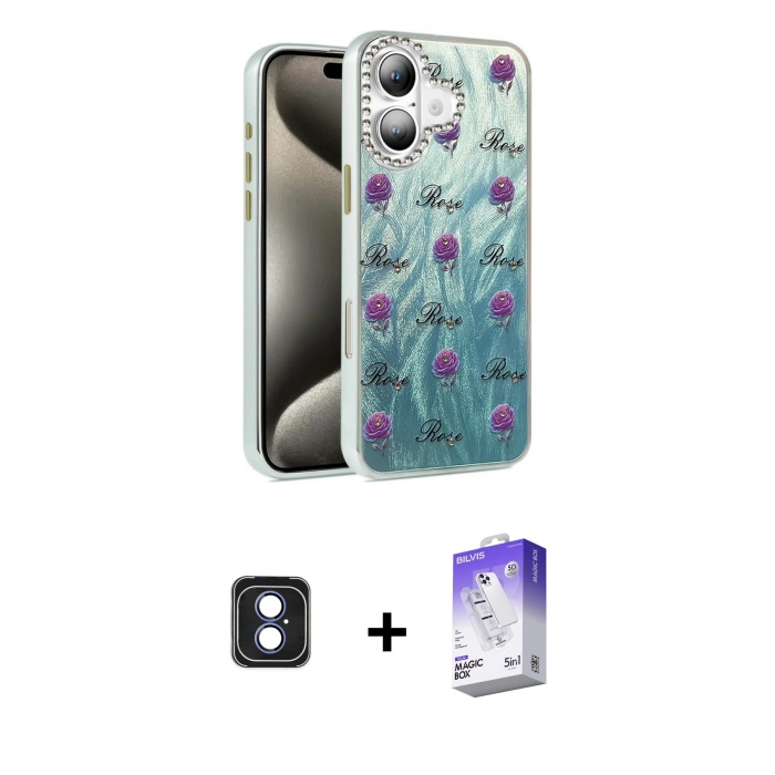 MARSİLYAN™- iPhone 16 Kılıf Zirve Modern Prime - Siyah Bilvis 5in1 3D Magic Cam Ekran Koruyucu + PVD Metal Kamera Lens - MI