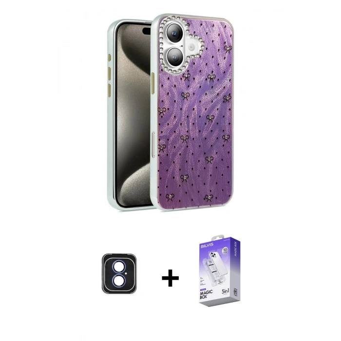 MARSİLYAN™- iPhone 16 Kılıf Zirve Modern Prime - Siyah Bilvis 5in1 3D Magic Cam Ekran Koruyucu + PVD Metal Kamera Lens - MI
