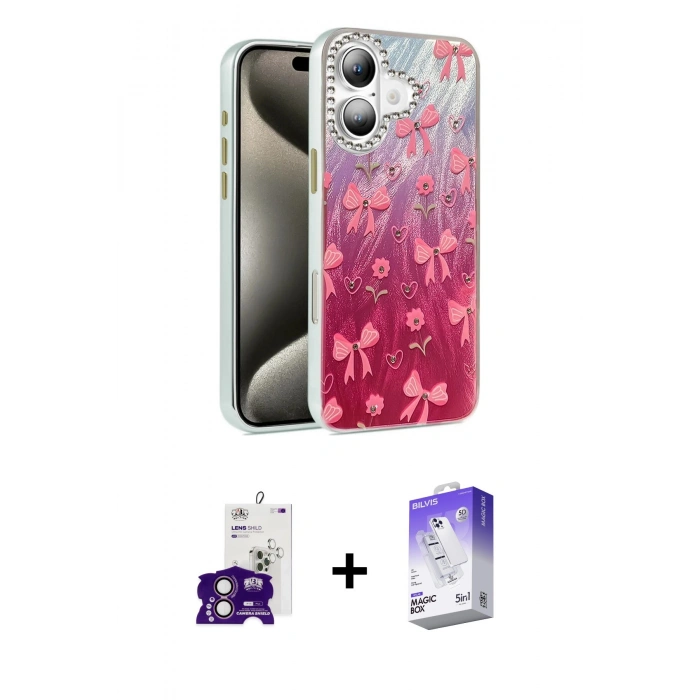 MARSİLYAN™- iPhone 16 Kılıf Zirve Modern Prime - Siyah Bilvis 5in1 3D Magic Cam Ekran Koruyucu + Bilvis Titan Kamera Lens - PE