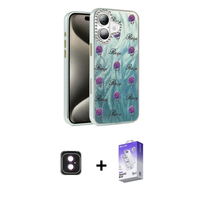 MARSİLYAN™- iPhone 16 Kılıf Zirve Modern Prime - Siyah Bilvis 5in1 3D Magic Cam Ekran Koruyucu + PVD Metal Kamera Lens - PE
