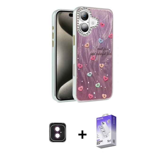 MARSİLYAN™- iPhone 16 Kılıf Zirve Modern Prime - Siyah Bilvis 5in1 3D Magic Cam Ekran Koruyucu + PVD Metal Kamera Lens - PE