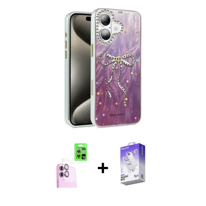 MARSİLYAN™- iPhone 16 Kılıf Zirve Modern Prime - Siyah Bilvis 5in1 3D Magic Cam Ekran Koruyucu + Raze Metal Kamera Lens - PE