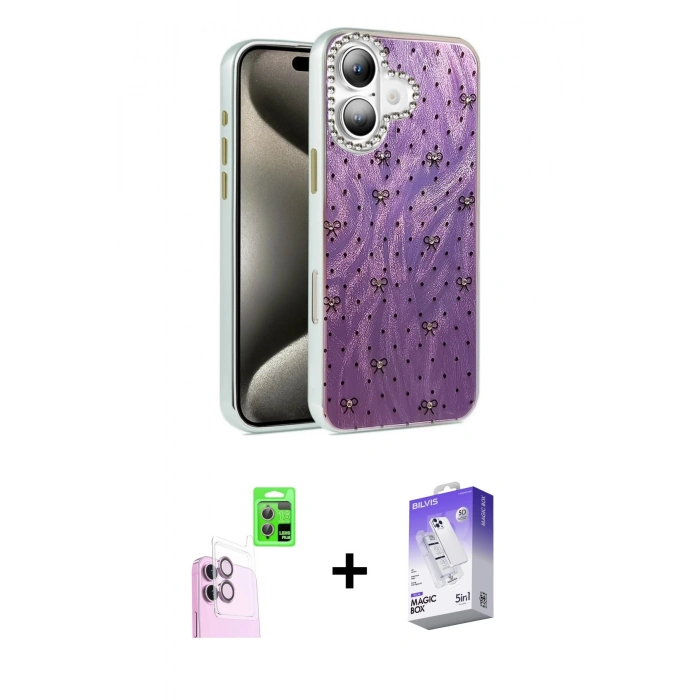 MARSİLYAN™- iPhone 16 Kılıf Zirve Modern Prime - Siyah Bilvis 5in1 3D Magic Cam Ekran Koruyucu + Raze Metal Kamera Lens - PE