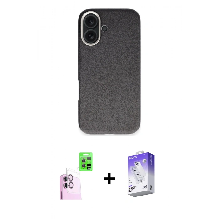 MARSİLYAN™- iPhone 16 Kılıf Zirve Modern Prime - Siyah Bilvis 5in1 3D Magic Cam Ekran Koruyucu + Raze Metal Kamera Lens - PE