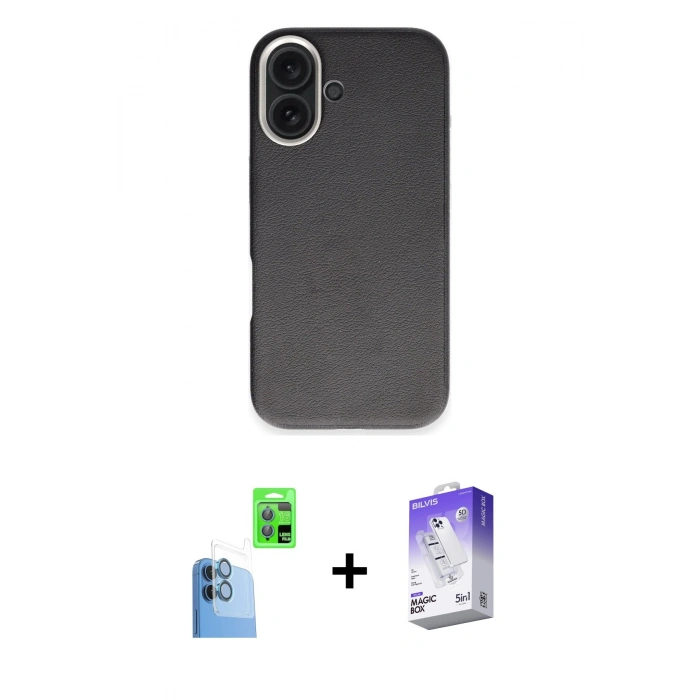 MARSİLYAN™- iPhone 16 Kılıf Zirve Modern Prime - Siyah Bilvis 5in1 3D Magic Cam Ekran Koruyucu + Raze Metal Kamera Lens - LT