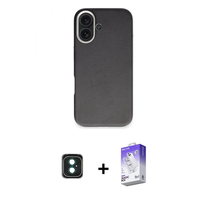 MARSİLYAN™- iPhone 16 Kılıf Zirve Modern Prime - Siyah Bilvis 5in1 3D Magic Cam Ekran Koruyucu + PVD Metal Kamera Lens - YL
