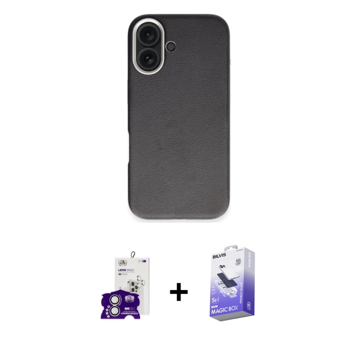 MARSİLYAN™- iPhone 16 Kılıf Zirve Modern Prime - Siyah Bilvis 5in1 5D Magic Hayalet Cam Ekran Koruyucu + Bilvis Titan Kamera Lens - GS