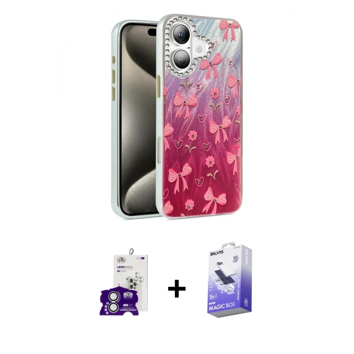 MARSİLYAN™- iPhone 16 Kılıf Zirve Modern Prime - Siyah Bilvis 5in1 5D Magic Hayalet Cam Ekran Koruyucu + Gümüş Bilvis Titan Kamera Lens