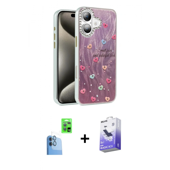 MARSİLYAN™- iPhone 16 Kılıf Zirve Modern Prime - Siyah Bilvis 5in1 5D Magic Hayalet Cam Ekran Koruyucu + Raze Metal Kamera Lens - LT