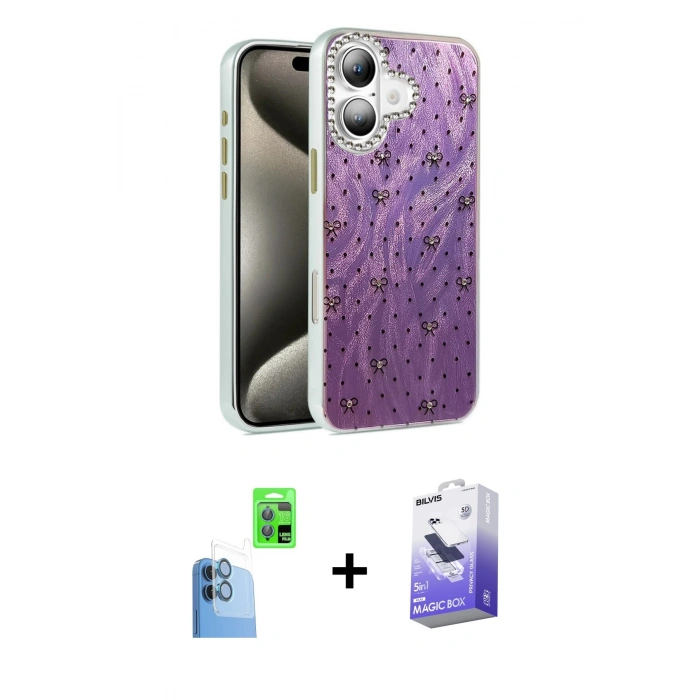 MARSİLYAN™- iPhone 16 Kılıf Zirve Modern Prime - Siyah Bilvis 5in1 5D Magic Hayalet Cam Ekran Koruyucu + Raze Metal Kamera Lens - LT