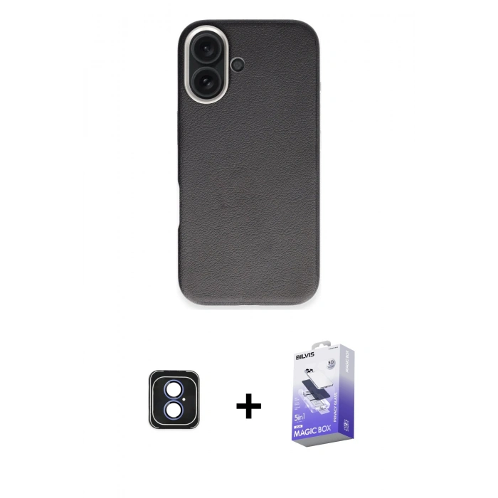 MARSİLYAN™- iPhone 16 Kılıf Zirve Modern Prime - Siyah Bilvis 5in1 5D Magic Hayalet Cam Ekran Koruyucu + PVD Metal Kamera Lens - MI