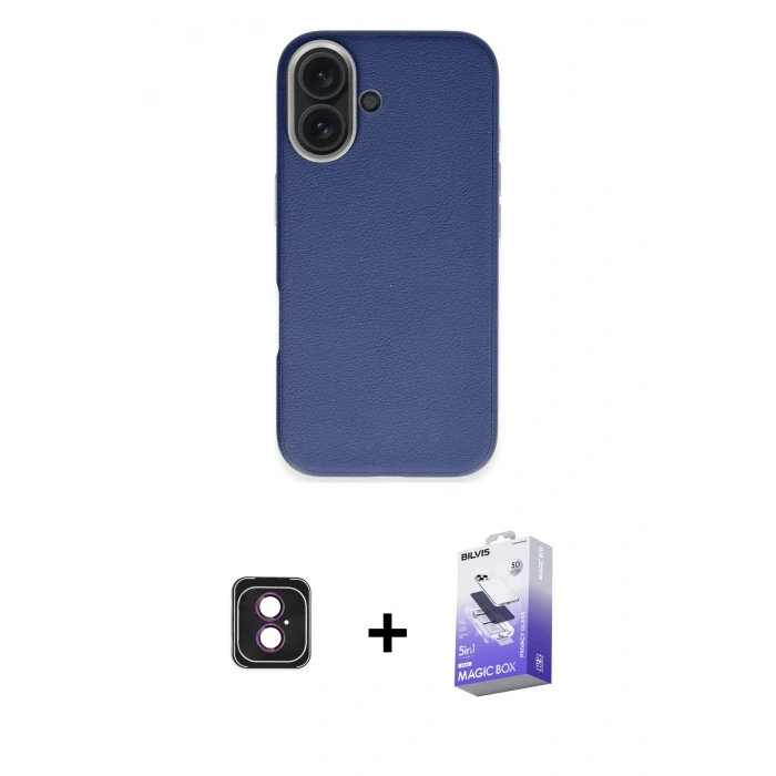 MARSİLYAN™- iPhone 16 Kılıf Zirve Modern Prime - Siyah Bilvis 5in1 5D Magic Hayalet Cam Ekran Koruyucu + PVD Metal Kamera Lens - PE
