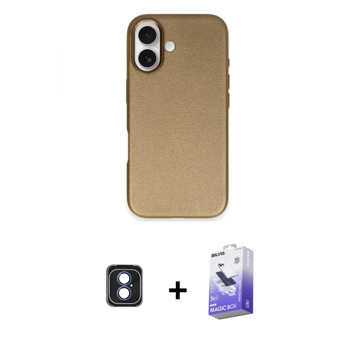 MARSİLYAN™- iPhone 16 Kılıf Zirve Modern Prime - Siyah Bilvis 5in1 5D Magic Hayalet Cam Ekran Koruyucu + PVD Metal Kamera Lens - MI