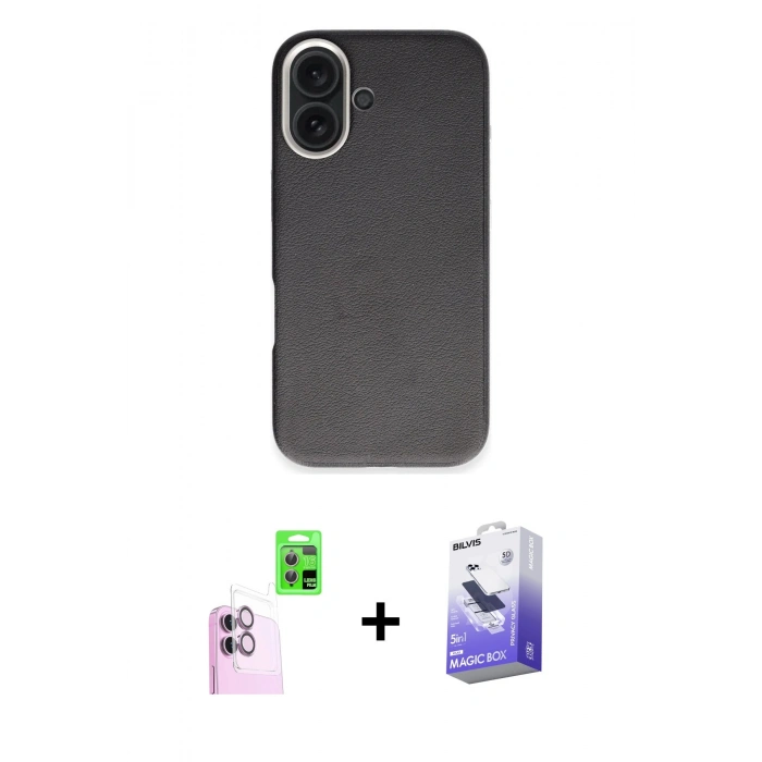 MARSİLYAN™- iPhone 16 Kılıf Zirve Modern Prime - Siyah Bilvis 5in1 5D Magic Hayalet Cam Ekran Koruyucu + Raze Metal Kamera Lens - PE