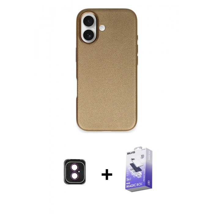 MARSİLYAN™- iPhone 16 Kılıf Zirve Modern Prime - Siyah Bilvis 5in1 5D Magic Hayalet Cam Ekran Koruyucu + PVD Metal Kamera Lens - PE