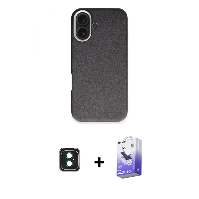 MARSİLYAN™- iPhone 16 Kılıf Zirve Modern Prime - Siyah Bilvis 5in1 5D Magic Hayalet Cam Ekran Koruyucu + PVD Metal Kamera Lens - YL