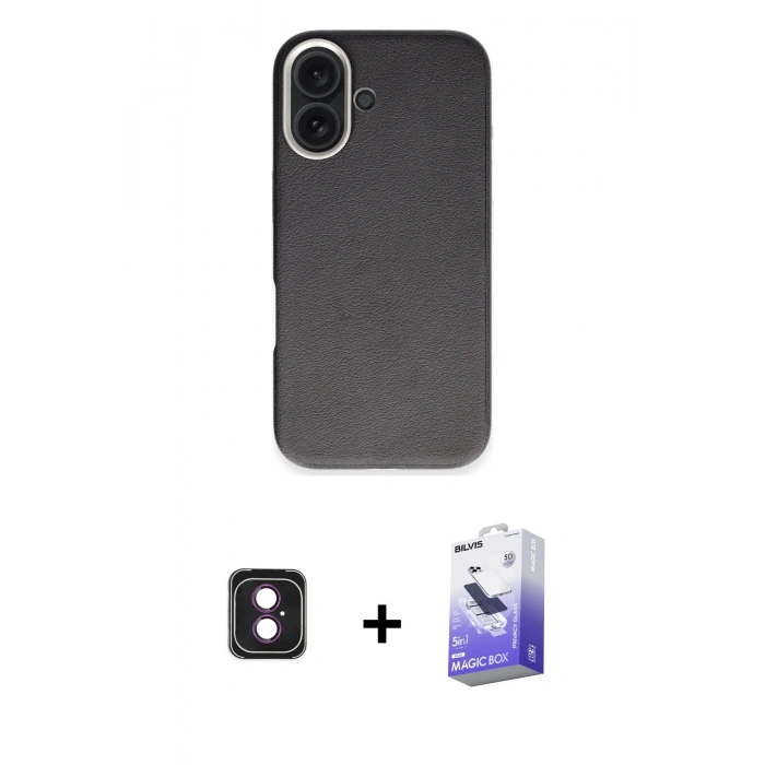 MARSİLYAN™- iPhone 16 Kılıf Zirve Modern Prime - Siyah Bilvis 5in1 5D Magic Hayalet Cam Ekran Koruyucu + PVD Metal Kamera Lens - PE