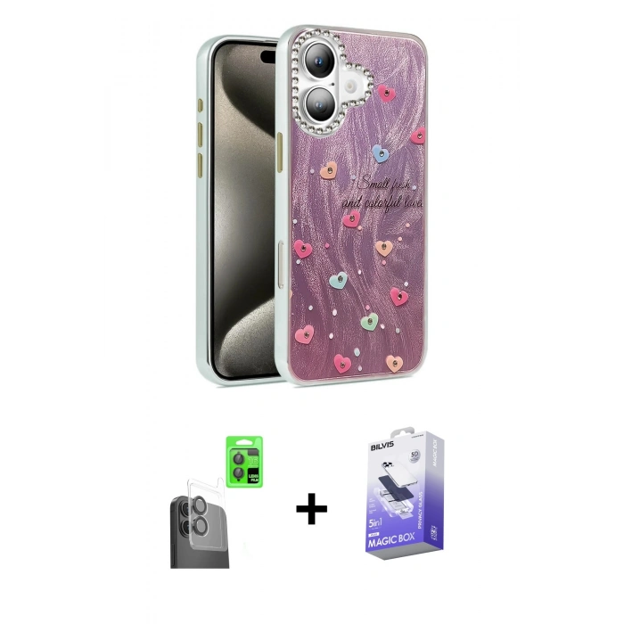 MARSİLYAN™- iPhone 16 Kılıf Zirve Modern Prime - Siyah Bilvis 5in1 5D Magic Hayalet Cam Ekran Koruyucu + Raze Metal Kamera Lens - SH