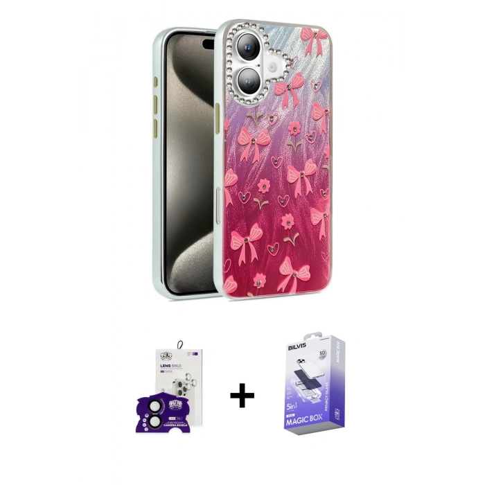 MARSİLYAN™- iPhone 16 Kılıf Zirve Modern Prime - Siyah Bilvis 5in1 5D Magic Hayalet Cam Ekran Koruyucu + Bilvis Titan Kamera Lens - SH