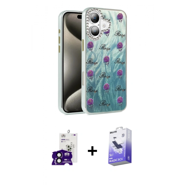 MARSİLYAN™- iPhone 16 Kılıf Zirve Modern Prime - Siyah Bilvis 5in1 5D Magic Hayalet Cam Ekran Koruyucu + Bilvis Titan Kamera Lens - SH