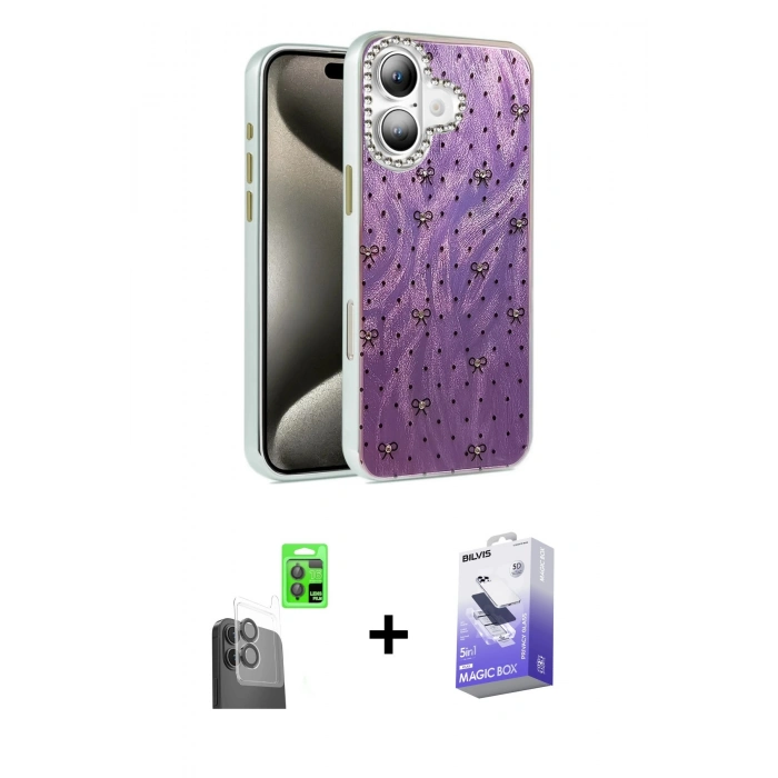 MARSİLYAN™- iPhone 16 Kılıf Zirve Modern Prime - Siyah Bilvis 5in1 5D Magic Hayalet Cam Ekran Koruyucu + Raze Metal Kamera Lens - SH
