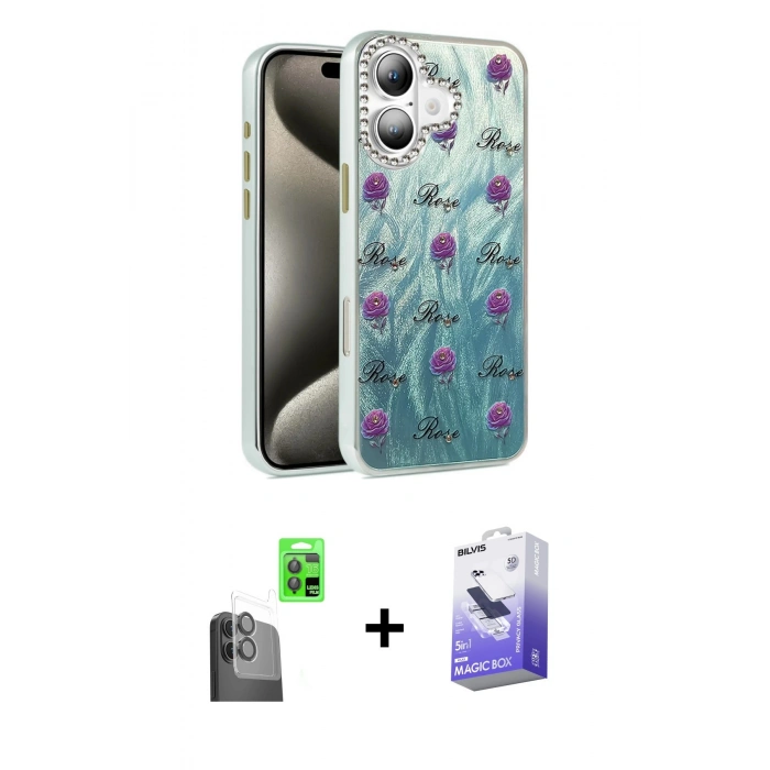 MARSİLYAN™- iPhone 16 Kılıf Zirve Modern Prime - Siyah Bilvis 5in1 5D Magic Hayalet Cam Ekran Koruyucu + Raze Metal Kamera Lens - SH