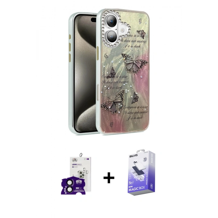 MARSİLYAN™- iPhone 16 Kılıf Zirve Modern Prime - Siyah Bilvis 5in1 5D Magic Hayalet Cam Ekran Koruyucu + Bilvis Titan Kamera Lens - SH
