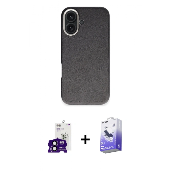 MARSİLYAN™- iPhone 16 Kılıf Zirve Modern Prime - Siyah Bilvis 5in1 5D Magic Hayalet Cam Ekran Koruyucu + Bilvis Titan Kamera Lens - SH